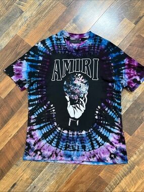 Amiri Crystal Ball Tie Dye Graphic T-Shirt Black Purple Blue Size Small